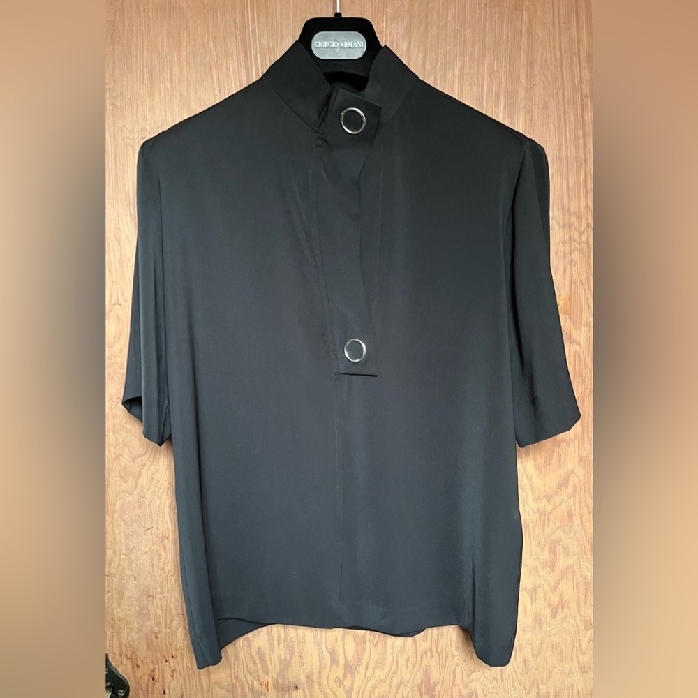 SANDRO Black Short Sleeve Top with Button Detail
